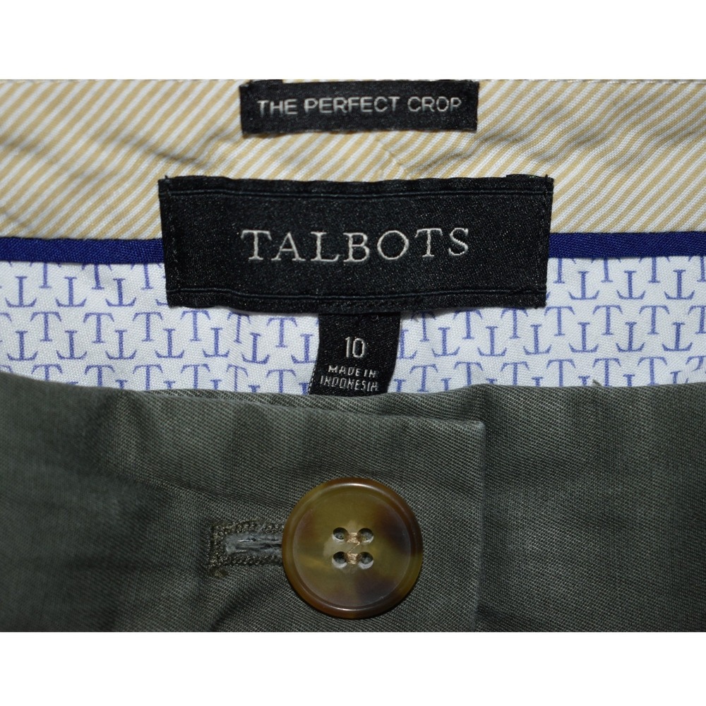 Talbots 10 Perfect Crop Olive Green Comfortable Cotton Stretch Cropped Pants